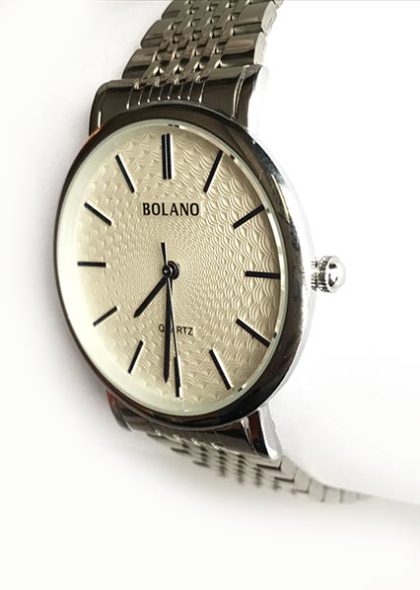 men silver strap watch