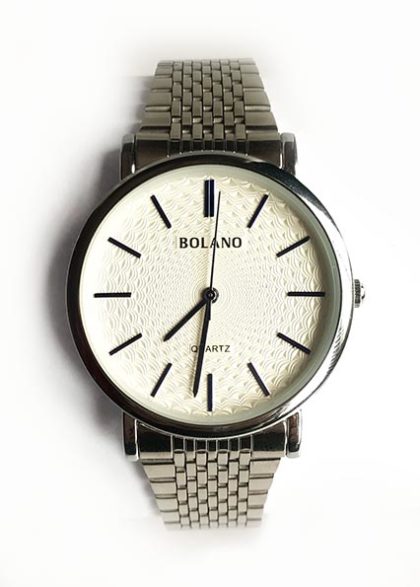 men silver strap watch