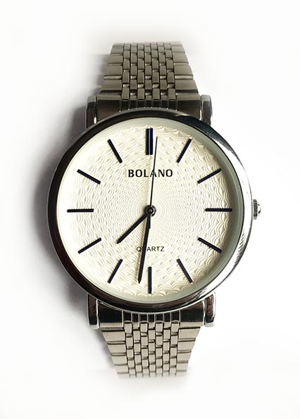 men silver strap watch