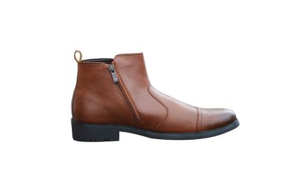 Caliber Men Zip Up Leather Boot - Coffee