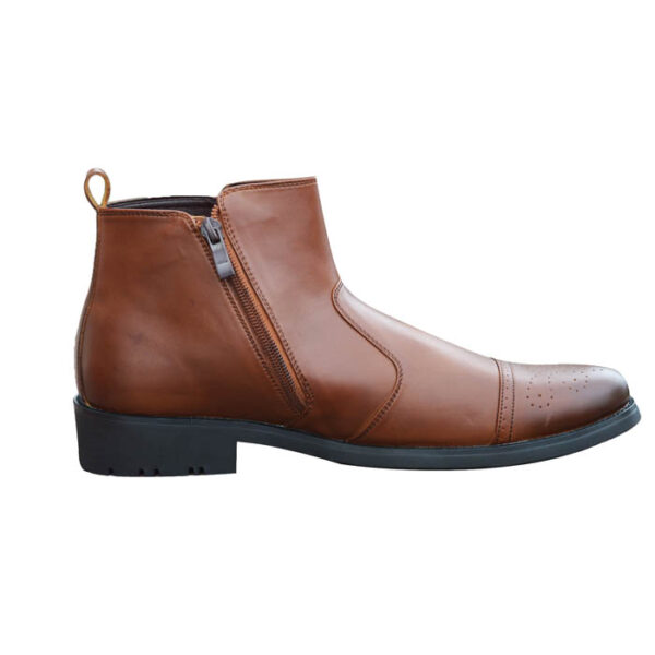 Caliber Men Zip Up Leather Boot - Coffee
