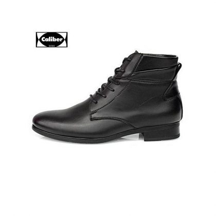 Caliber Men Lace Up Leather Boots - Black