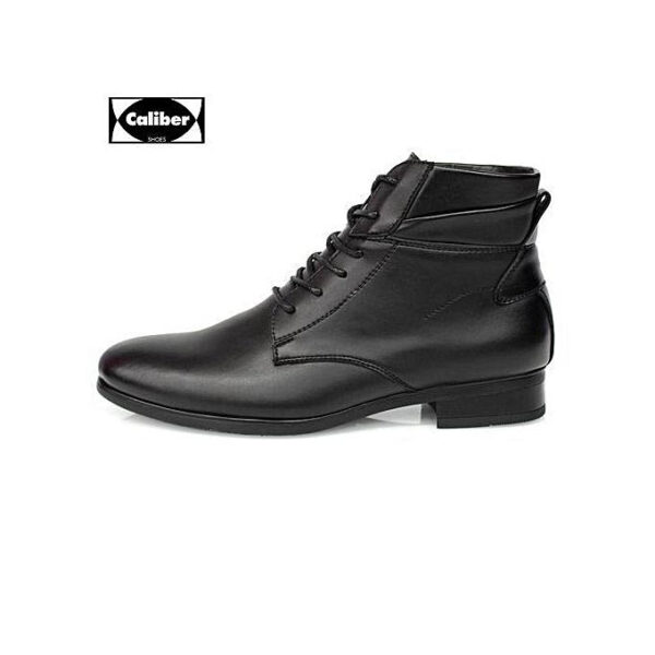 Caliber Men Lace Up Leather Boots - Black