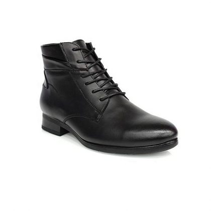 Caliber Men Lace Up Leather Boots - Black
