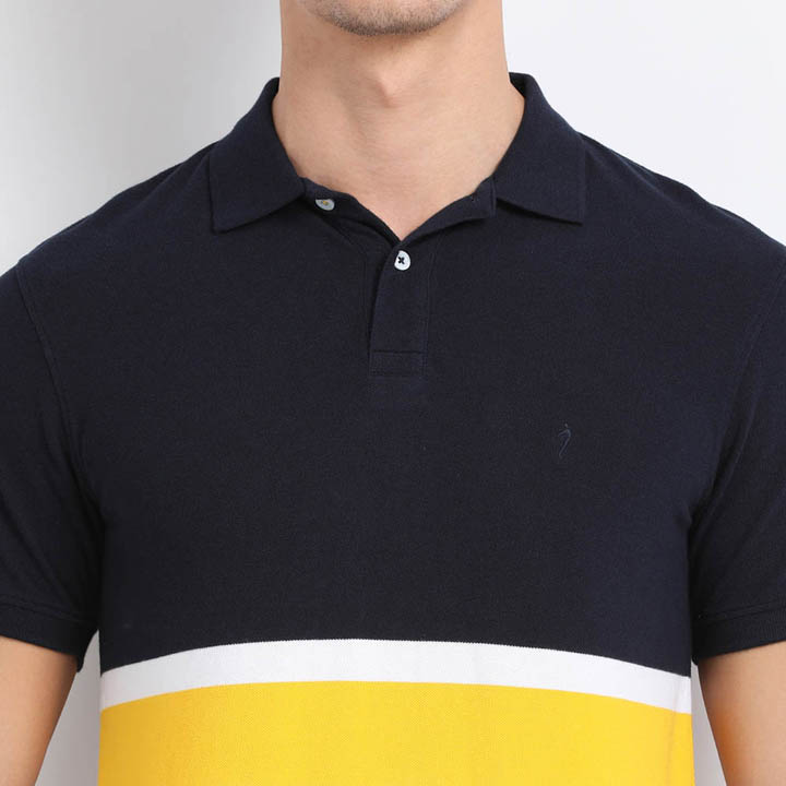 Indian Terrain Striped Regular Fit Polo T-shirts - Yellow - KAPADAA.COM