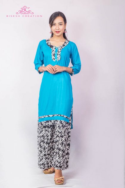 Blue Rayon Printed Kurtis