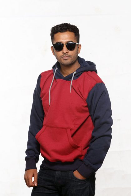 Maroon & Navy Pullover Hoodie with Mask