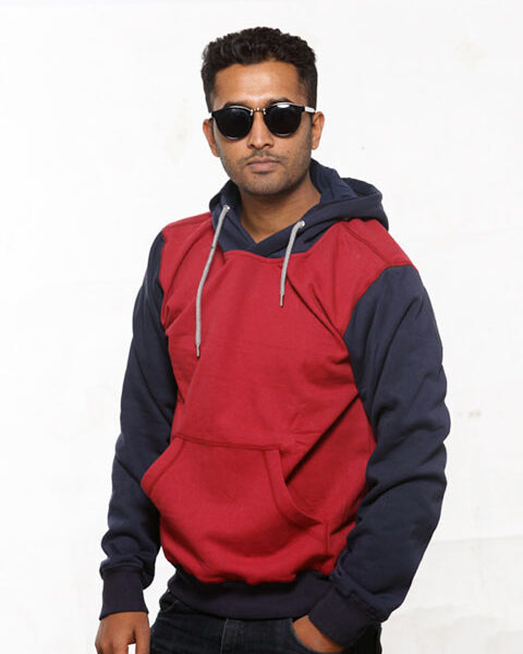 Maroon & Navy Pullover Hoodie with Mask