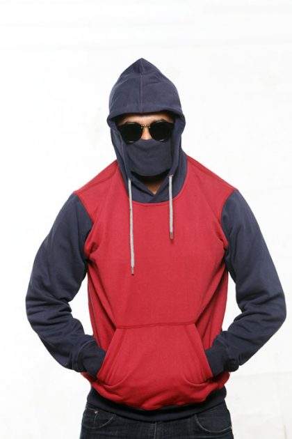 Maroon & Navy Pullover Hoodie with Mask
