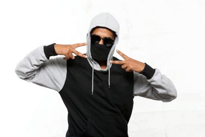 Black & Grey Pullover Hoodie With Mask