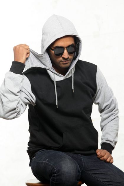 Black & Grey Pullover Hoodie With Mask