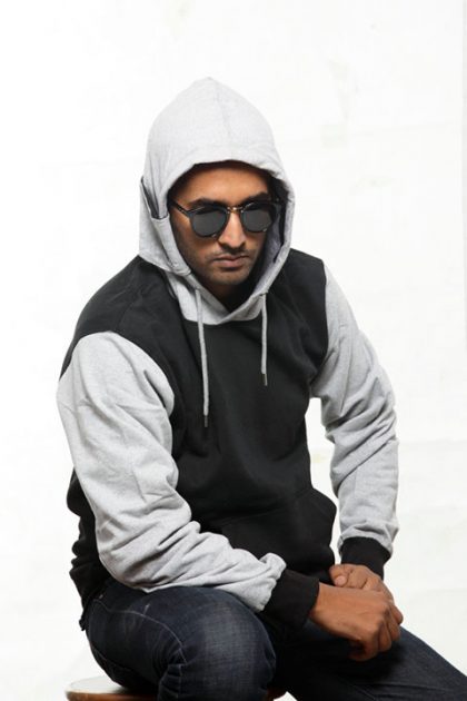 Black & Grey Pullover Hoodie With Mask