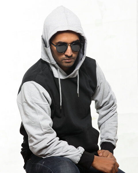 Black & Grey Pullover Hoodie With Mask