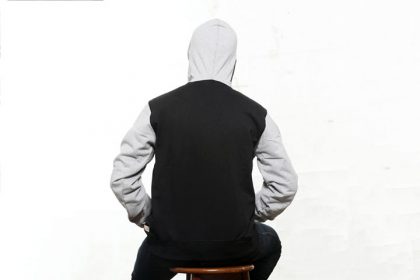 Black & Grey Pullover Hoodie With Mask