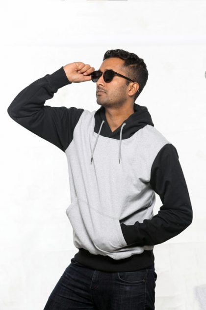 Grey & Black Pullover Hoodie With Mask