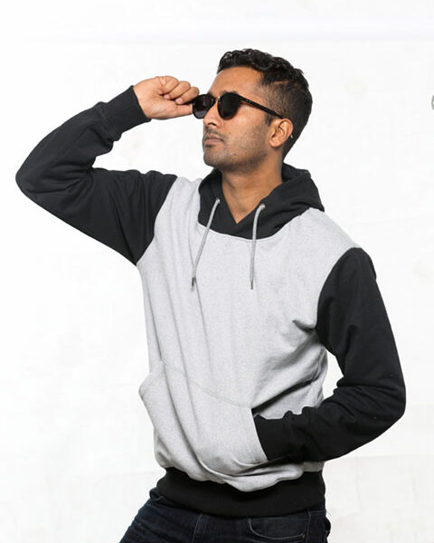 Grey & Black Pullover Hoodie With Mask