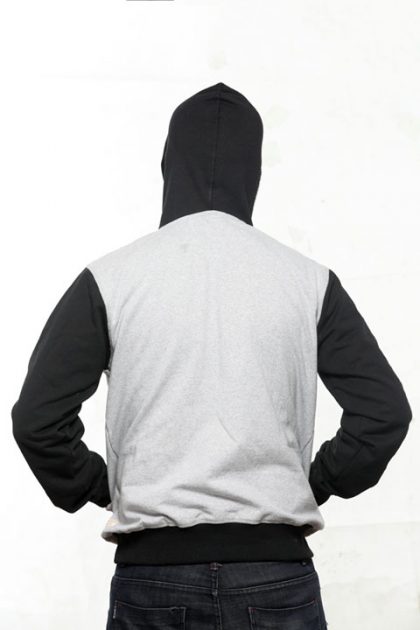 Grey & Black Pullover Hoodie With Mask