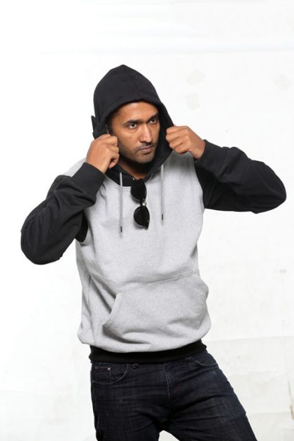 Grey & Black Pullover Hoodie With Mask
