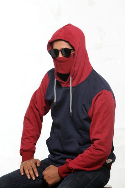 Navy & Maroon Pullover Hoodie With Mask