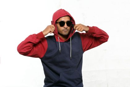 Navy & Maroon Pullover Hoodie With Mask