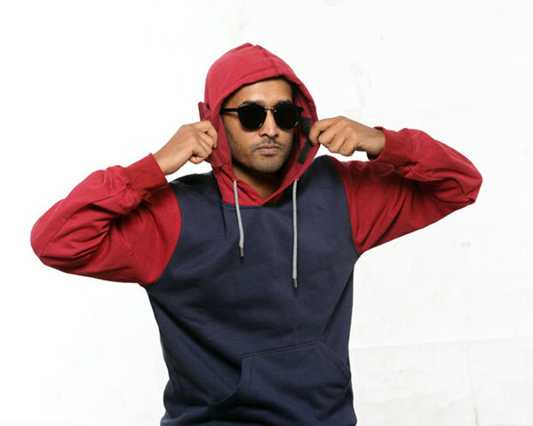 Navy & Maroon Pullover Hoodie With Mask