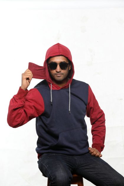 Navy & Maroon Pullover Hoodie With Mask