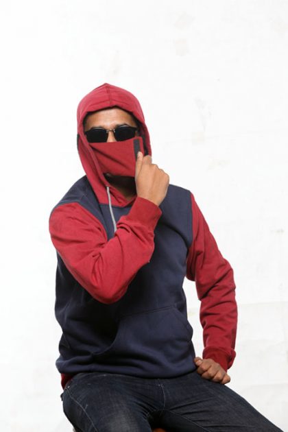 Navy & Maroon Pullover Hoodie With Mask