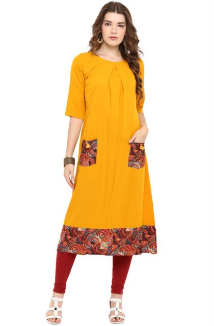 Women Geometric Printed Yellow Kurtis