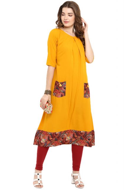 Women Geometric Printed Yellow Kurtis