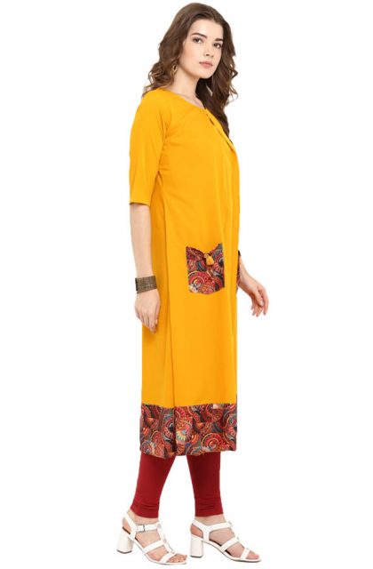 Women Geometric Printed Yellow Kurtis