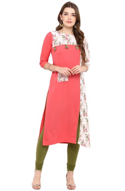 Women Floral Printed Pink Kurtis