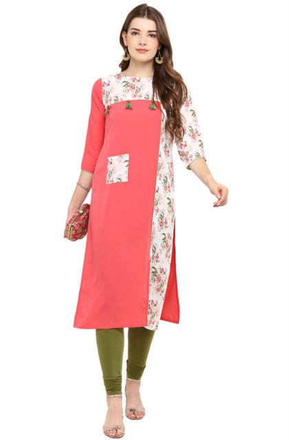 Women Floral Printed Pink Kurtis