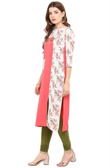 Women Floral Printed Pink Kurtis