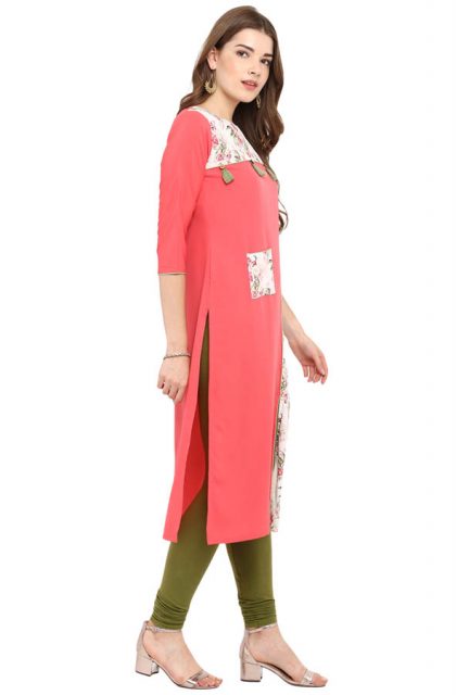 Women Floral Printed Pink Kurtis