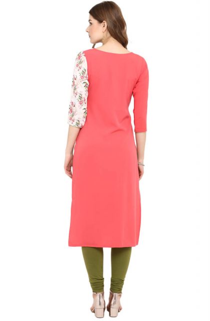 Women Floral Printed Pink Kurtis
