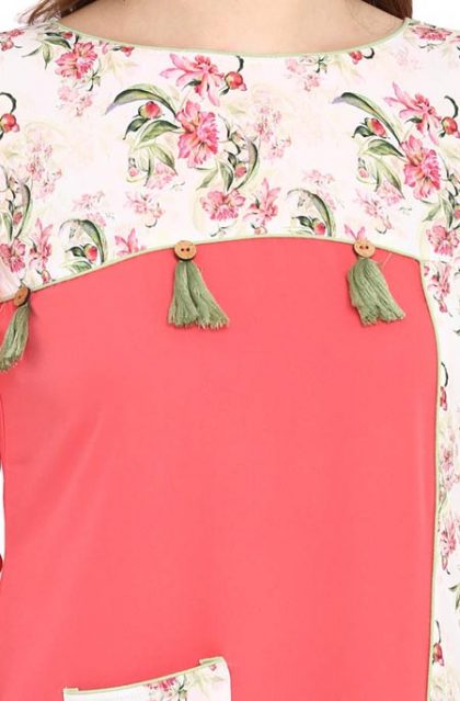 Women Floral Printed Pink Kurtis