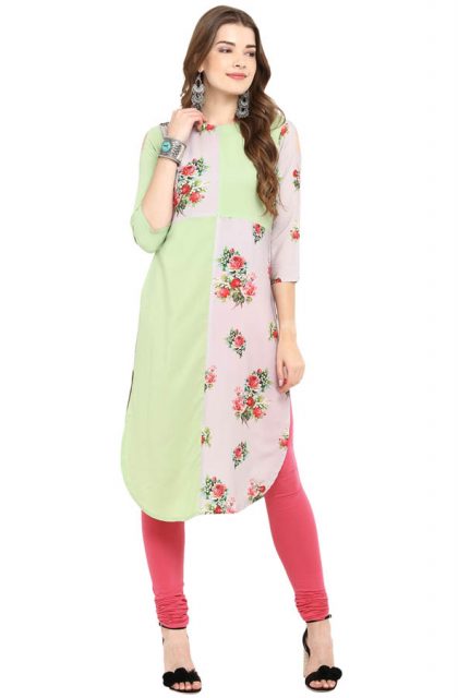 Women Floral Print Green Kurtis
