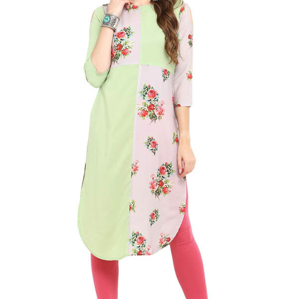 Women Floral Print Green Kurtis