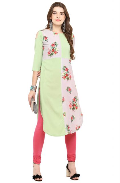 Women Floral Print Green Kurtis