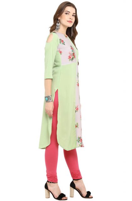 Women Floral Print Green Kurtis