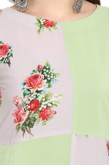 Women Floral Print Green Kurtis