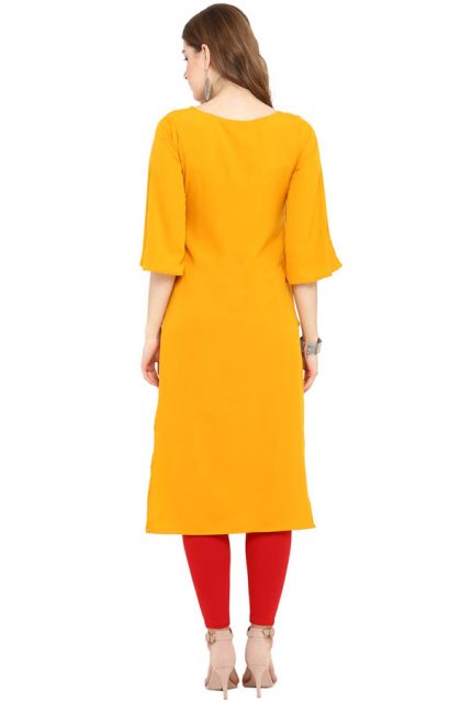Floral Printed Mustard-Yellow Kurtis for Women