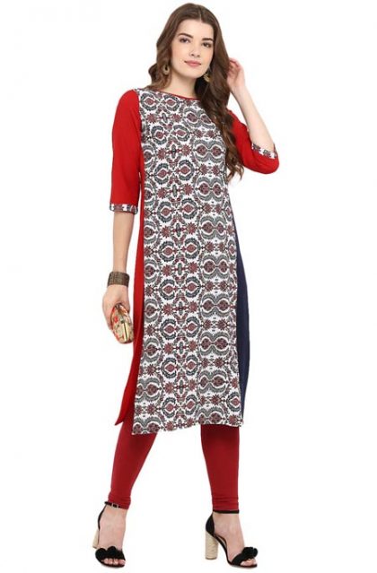 Geometric Printed Red Kurtis for Women