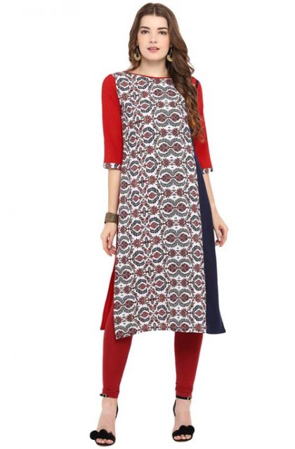 Geometric Printed Red Kurtis for Women