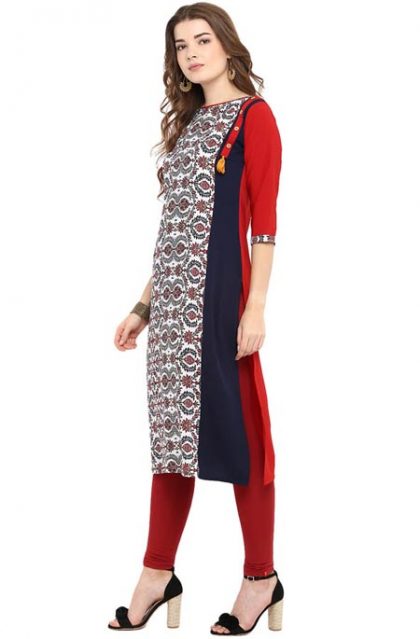 Geometric Printed Red Kurtis for Women