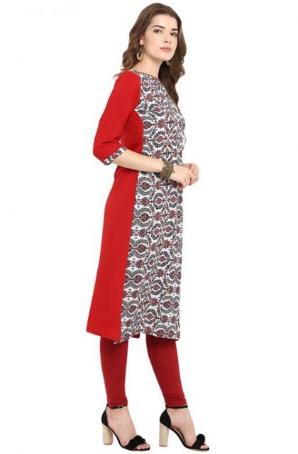 Geometric Printed Red Kurtis for Women