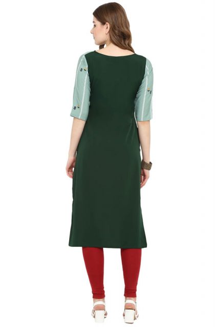 Women Floral Printed Green Kurtis
