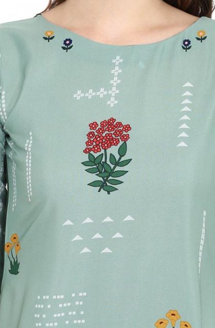 Women Floral Printed Green Kurtis