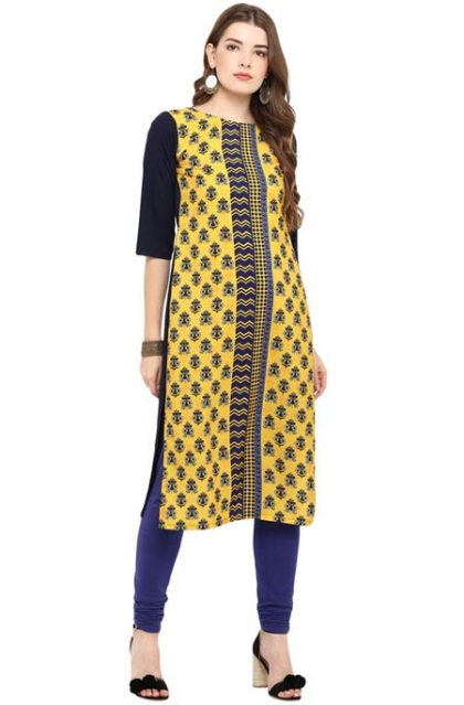 Women Floral Printed Yellow Kurtis