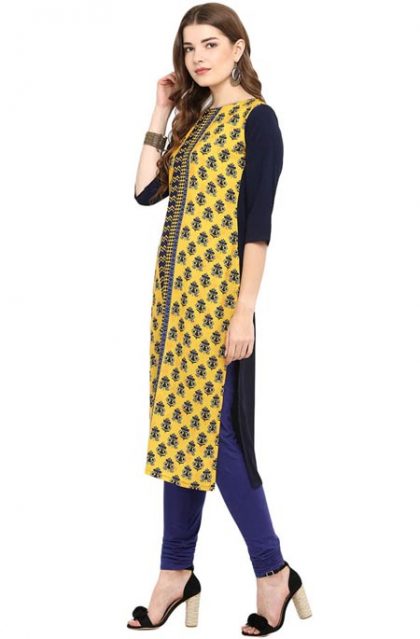 Women Floral Printed Yellow Kurtis